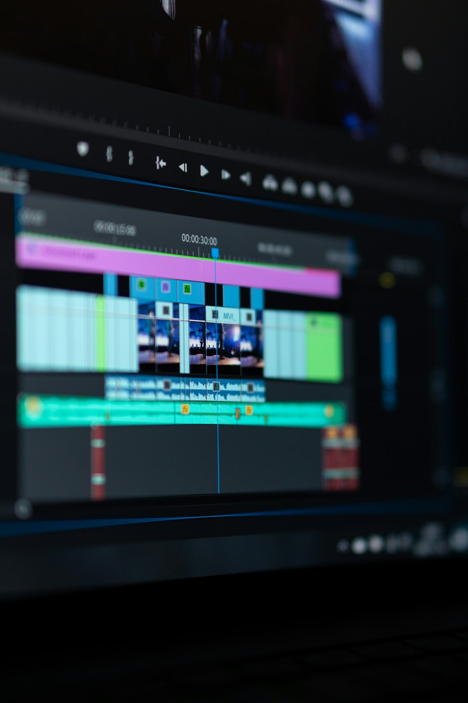 Computer screen showing video editing software timeline.