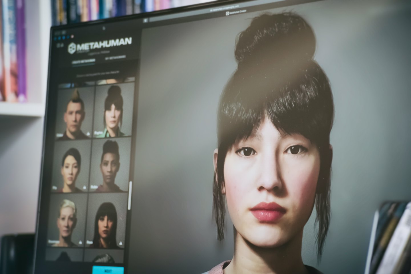 3D character creation interface on a computer monitor.